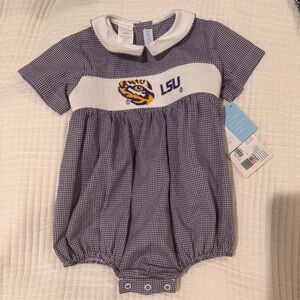 Authentic LSU Kids with Purple romper Checkered Pattern